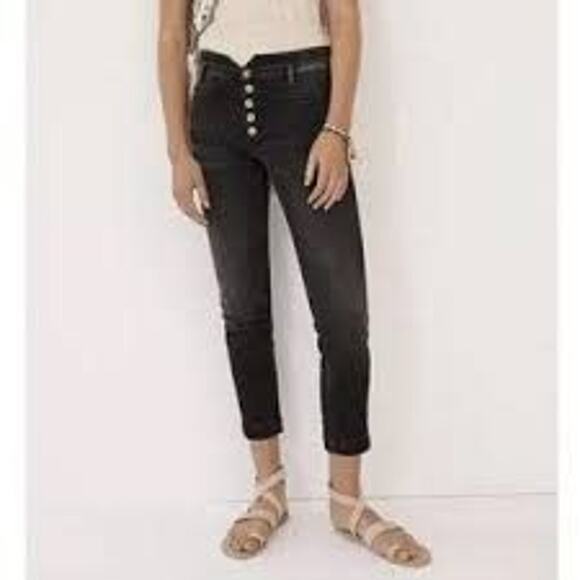 Anthropologie Pilcro and Letterpress High Rise Button Cotton Skinny Black Jeans - Picture 1 of 8